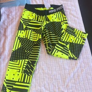 Nike Pro Black and Neon Yellow Patterned Leggings